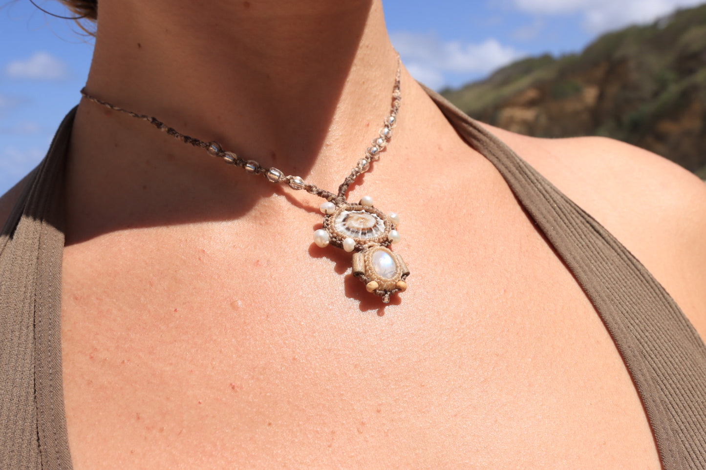 Shell and Rainbow Moonstone Amulet | Mermaid Dreams