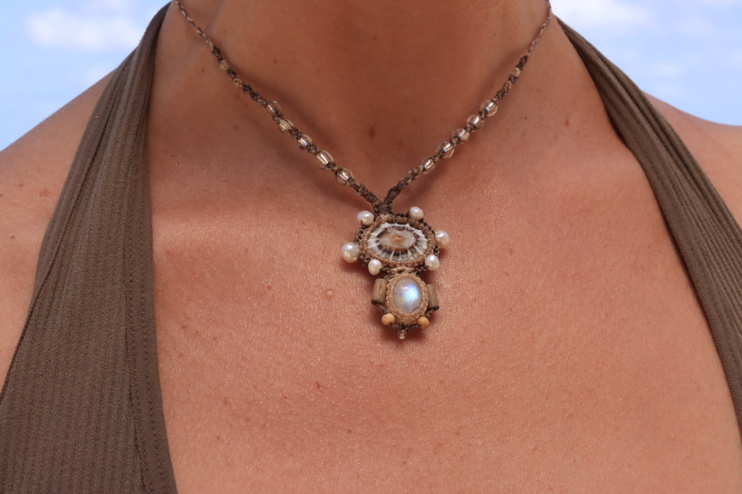 Shell and Rainbow Moonstone Amulet | Mermaid Dreams