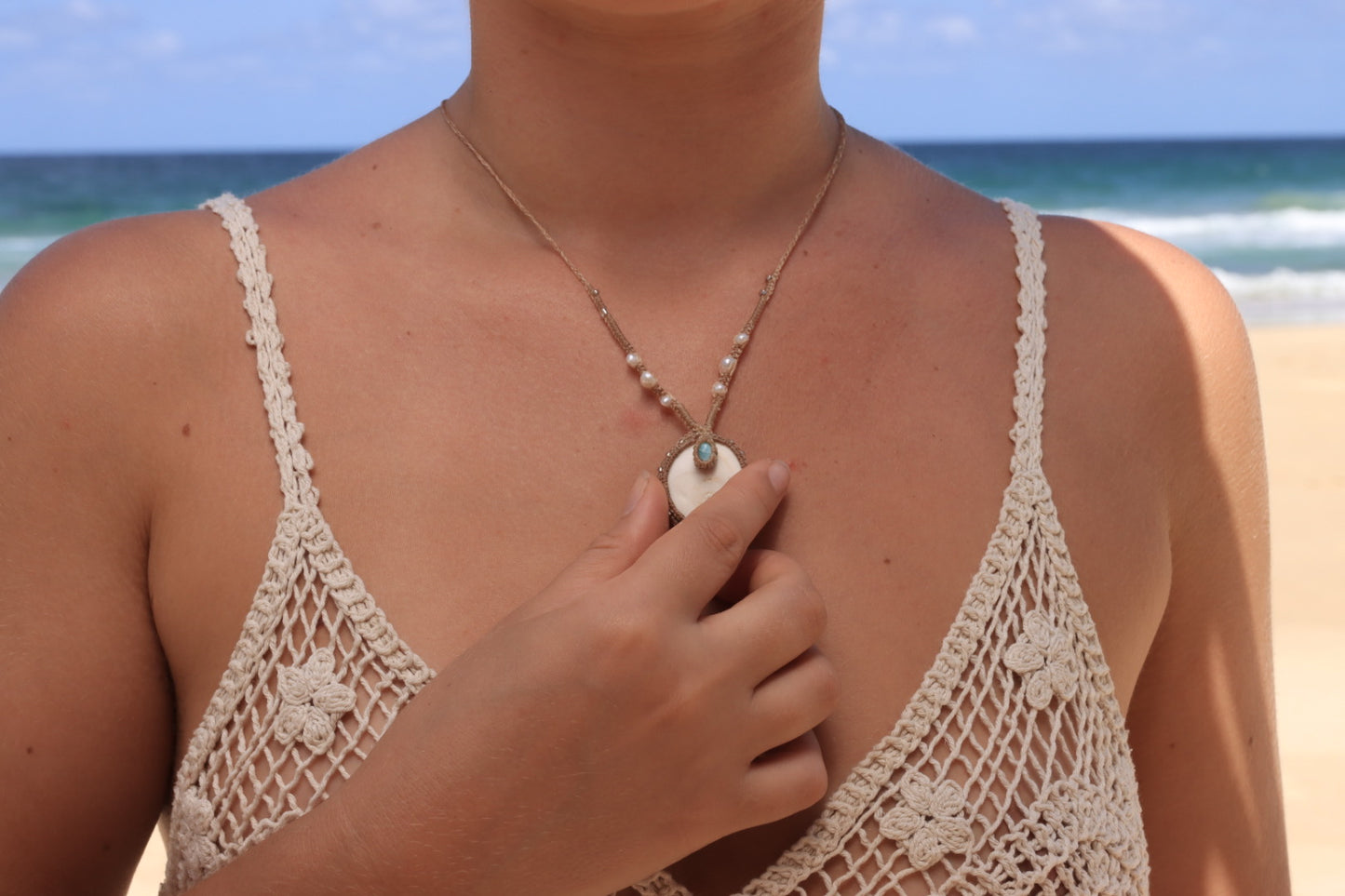 Shiva Shell, Larimar & Pearl Amulet | Mermaid Dreams