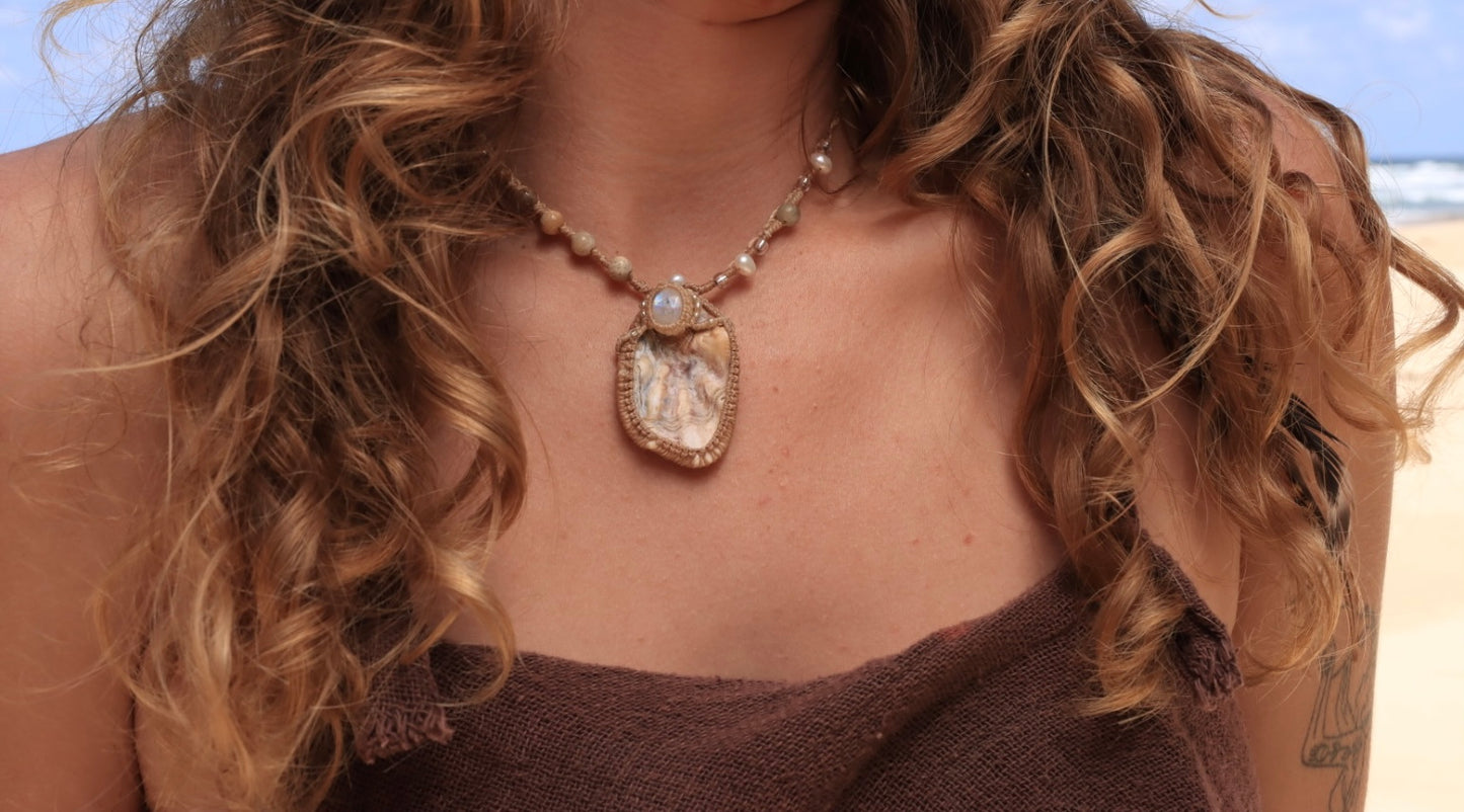 Rainbow Moonstone & Shell Amulet | Mermaid Dreams