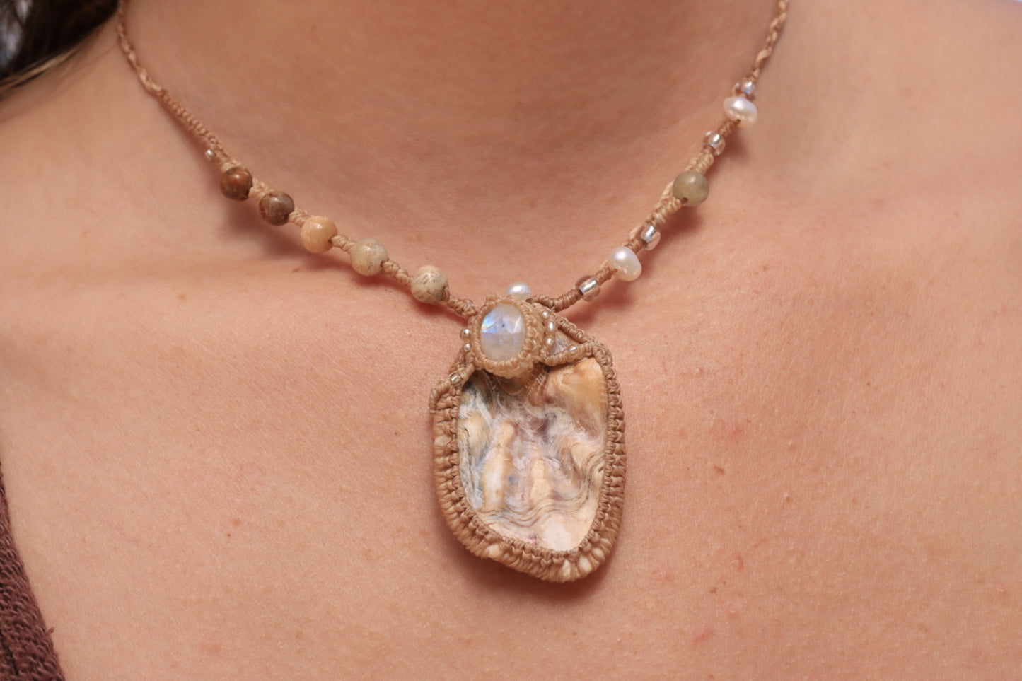 Rainbow Moonstone & Shell Amulet | Mermaid Dreams