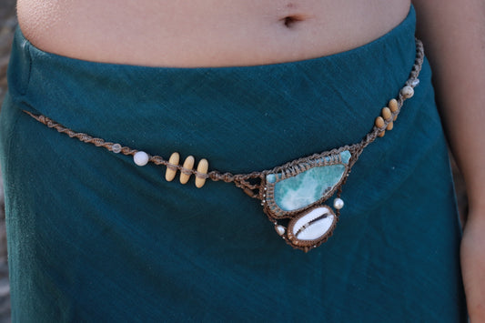 Larimar & Cowrie Shell Womb Adornment | Mermaid Dreams