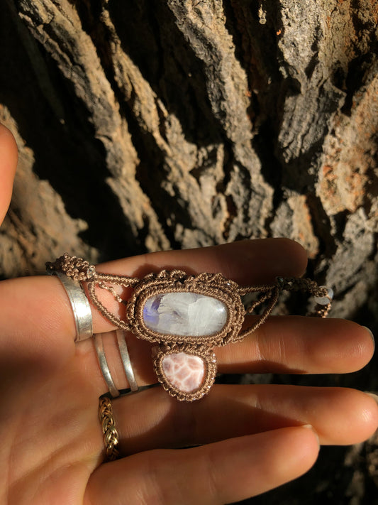 Rainbow Moonstone & Natrolite | Necklace